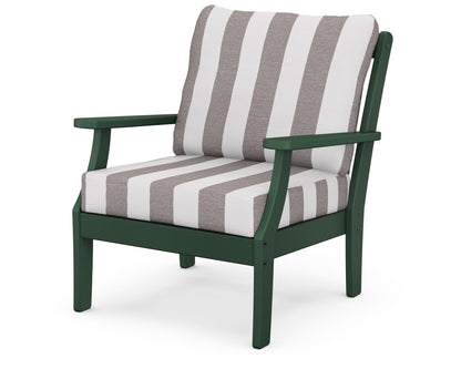 POLYWOOD® Braxton Deep Seating Chair in Green / Cabana Stripe Grey Mist