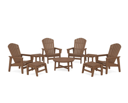 POLYWOOD® Nautical Grand Upright Adirondack 9-Piece Conversation Set in Teak