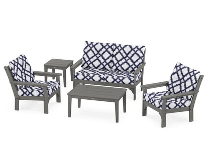 POLYWOOD® Vineyard 5-Piece Deep Seating Set in Slate Grey / Trellis Navy