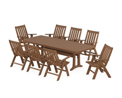 POLYWOOD® Vineyard Folding 9-Piece Dining Set with Trestle Legs in Teak