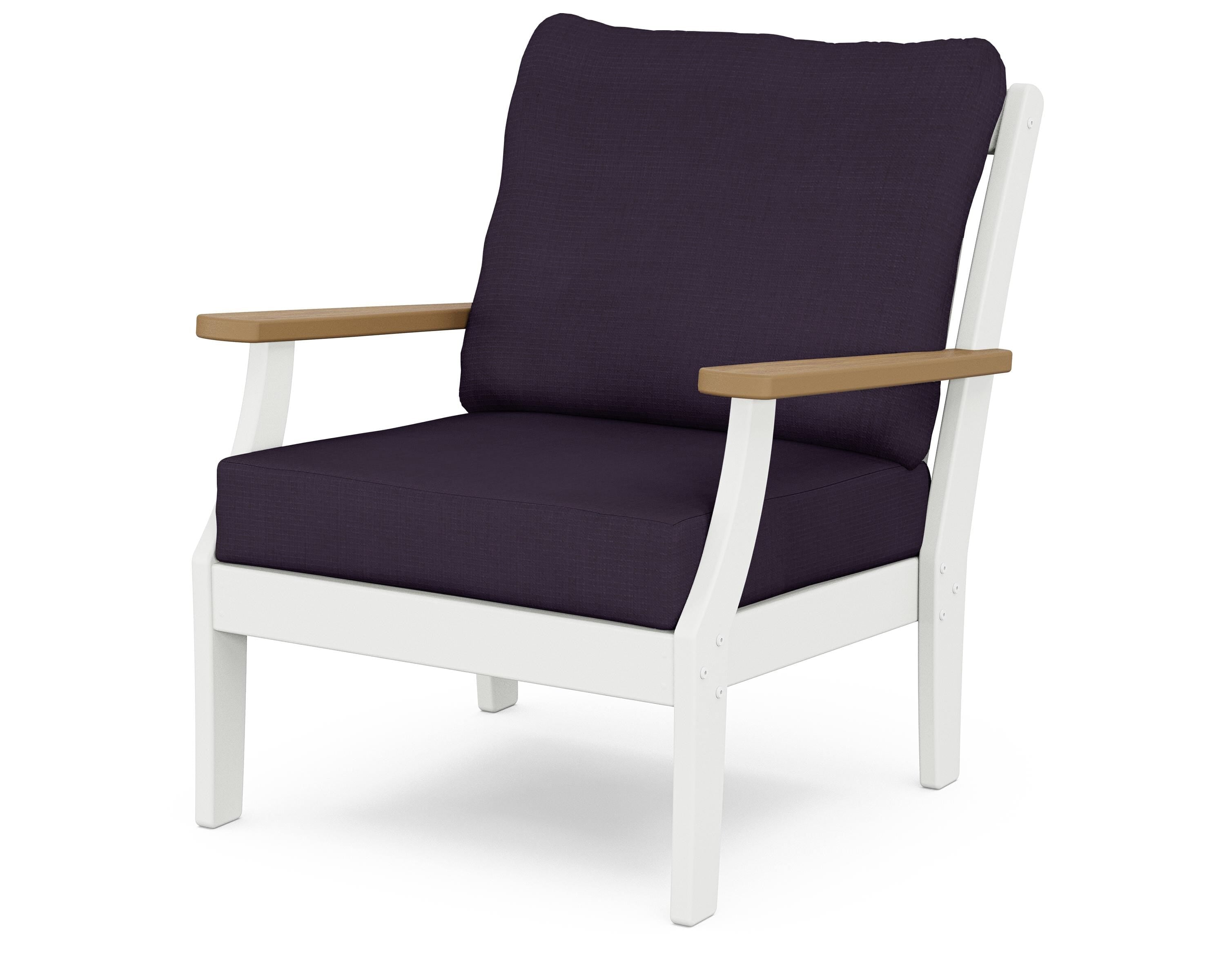 POLYWOOD® Braxton Deep Seating Chair in White / Natural / Navy Linen