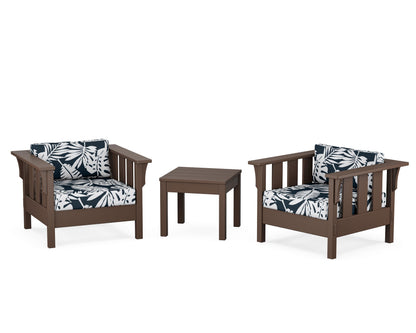 Martha Stewart by POLYWOOD® Acadia 3-Piece Deep Seating Set in Mahogany / Leaf Marine Indigo