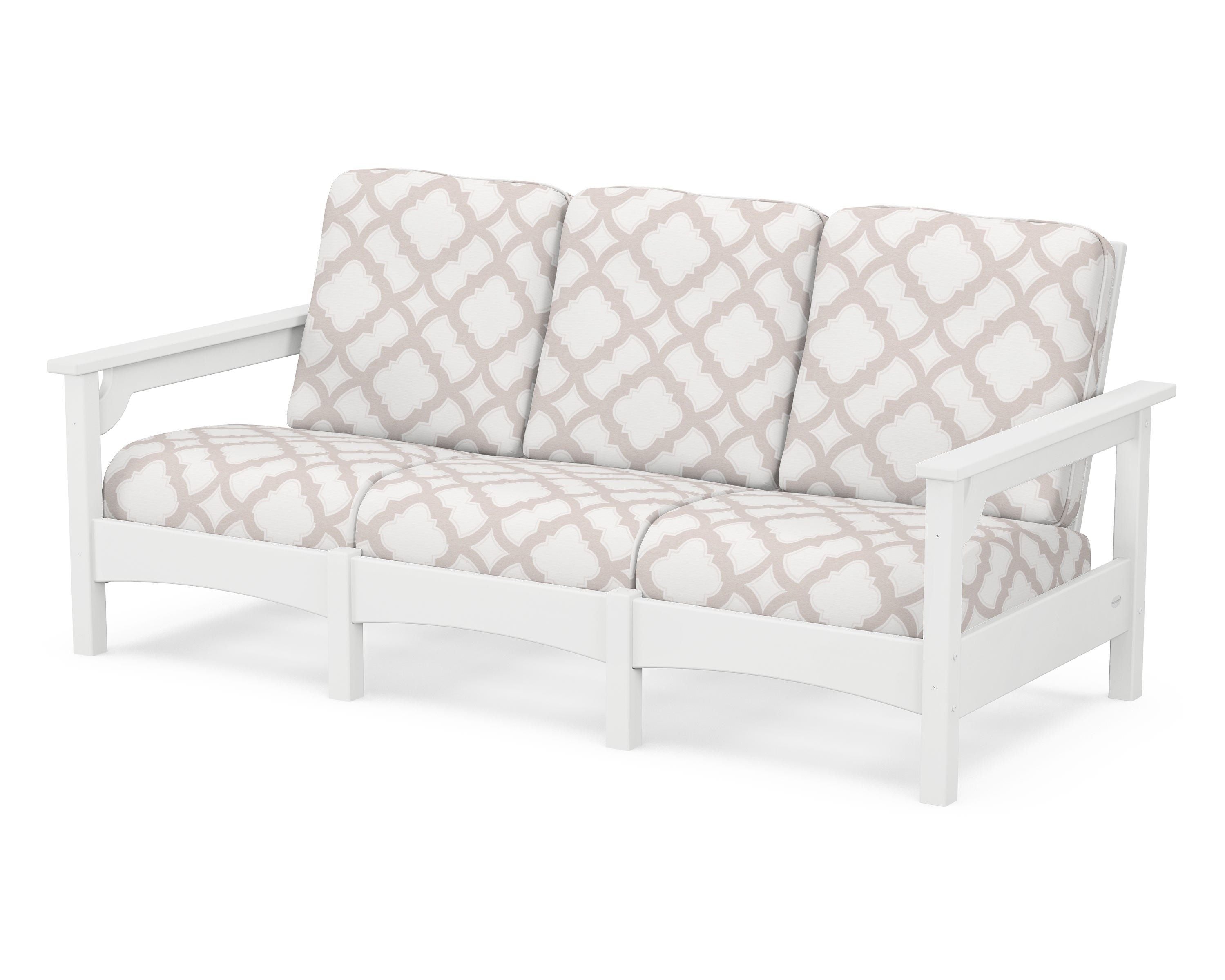 POLYWOOD® Club Sofa in White / Trellis Dune Burlap