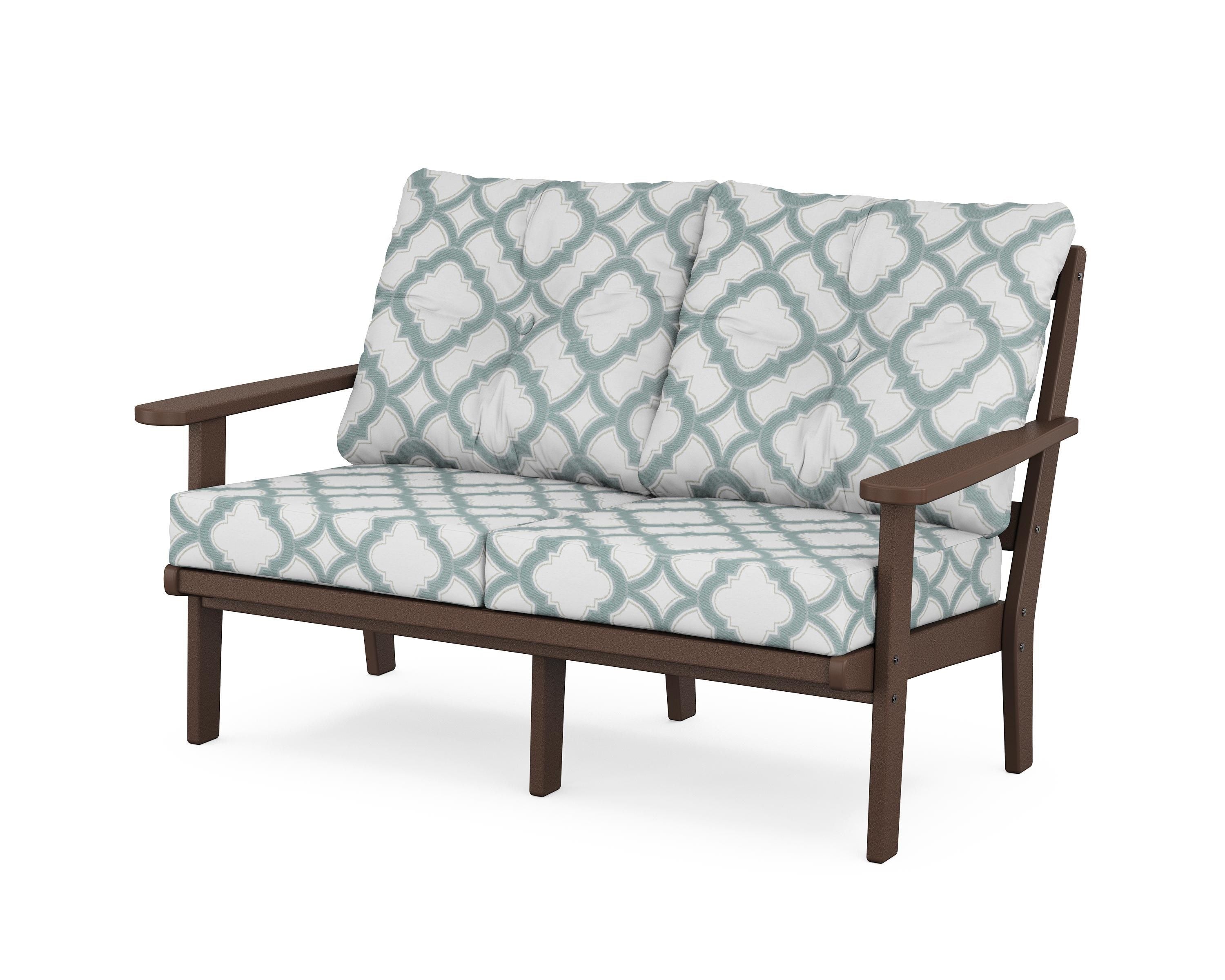 POLYWOOD® Mission Deep Seating Loveseat in Mahogany / Trellis Glacier Spa