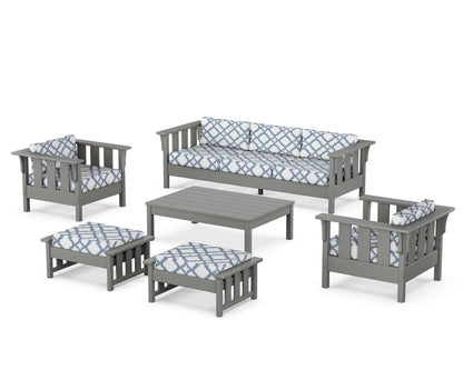 Martha Stewart by POLYWOOD® Acadia 6-Piece Lounge Sofa Set in Slate Grey / Trellis Sky Blue