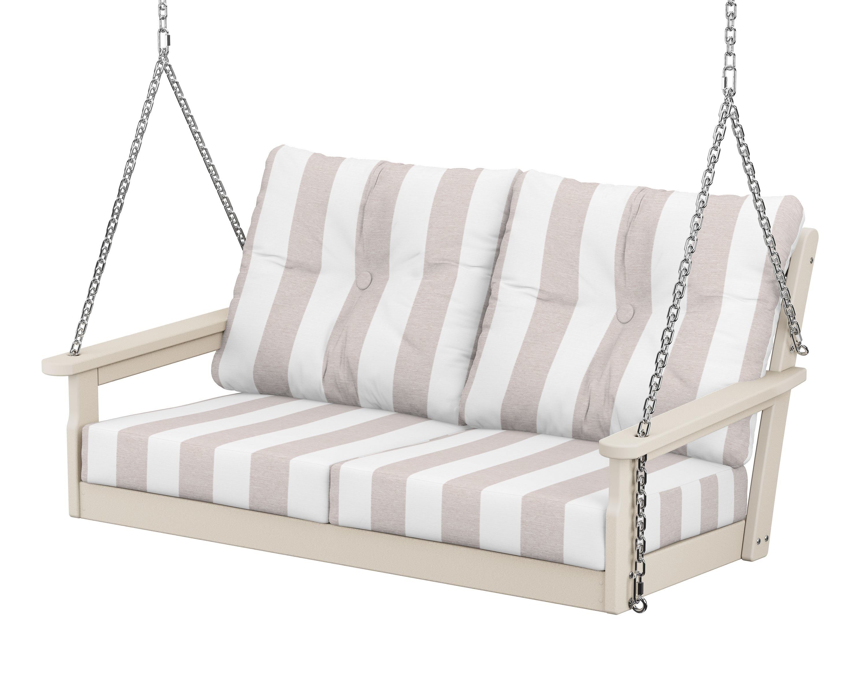POLYWOOD® Vineyard Deep Seating Swing in Sand / Cabana Stripe Dune Burlap