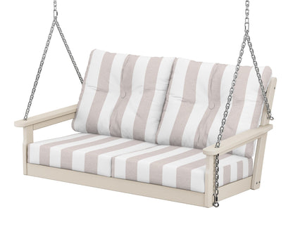 POLYWOOD® Vineyard Deep Seating Swing in Sand / Cabana Stripe Dune Burlap