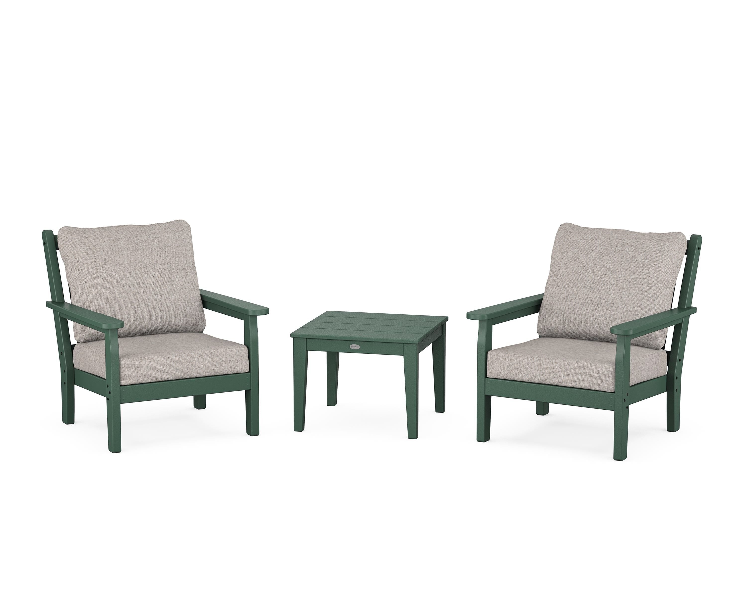 POLYWOOD® Chippendale 3-Piece Deep Seating Set in Green / Weathered Tweed