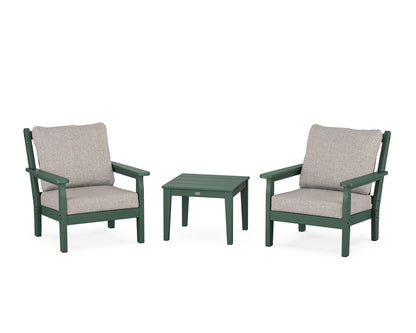 POLYWOOD® Chippendale 3-Piece Deep Seating Set in Green / Weathered Tweed