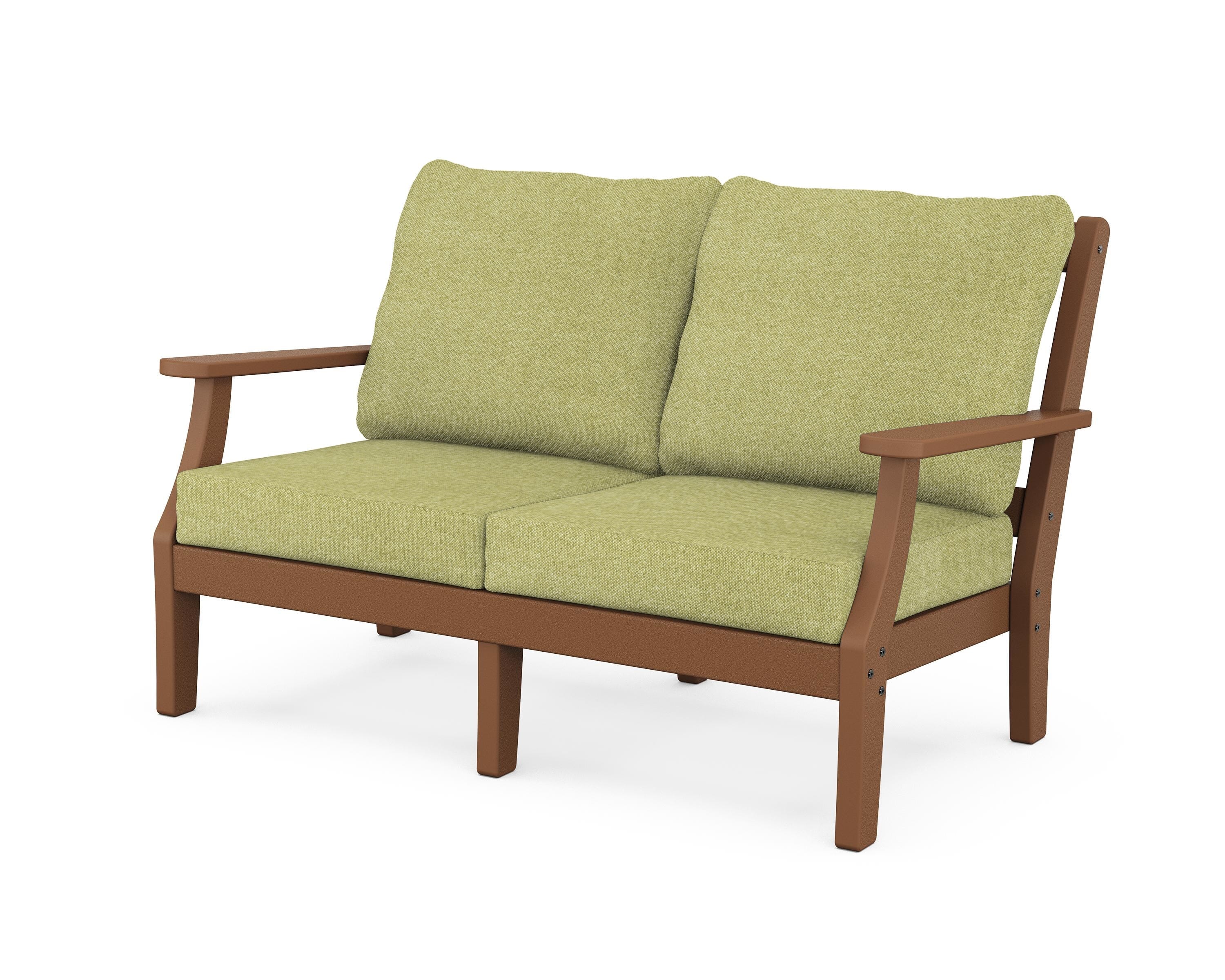 Martha Stewart by POLYWOOD® Chinoiserie Deep Seating Loveseat in Teak / Chartreuse Boucle