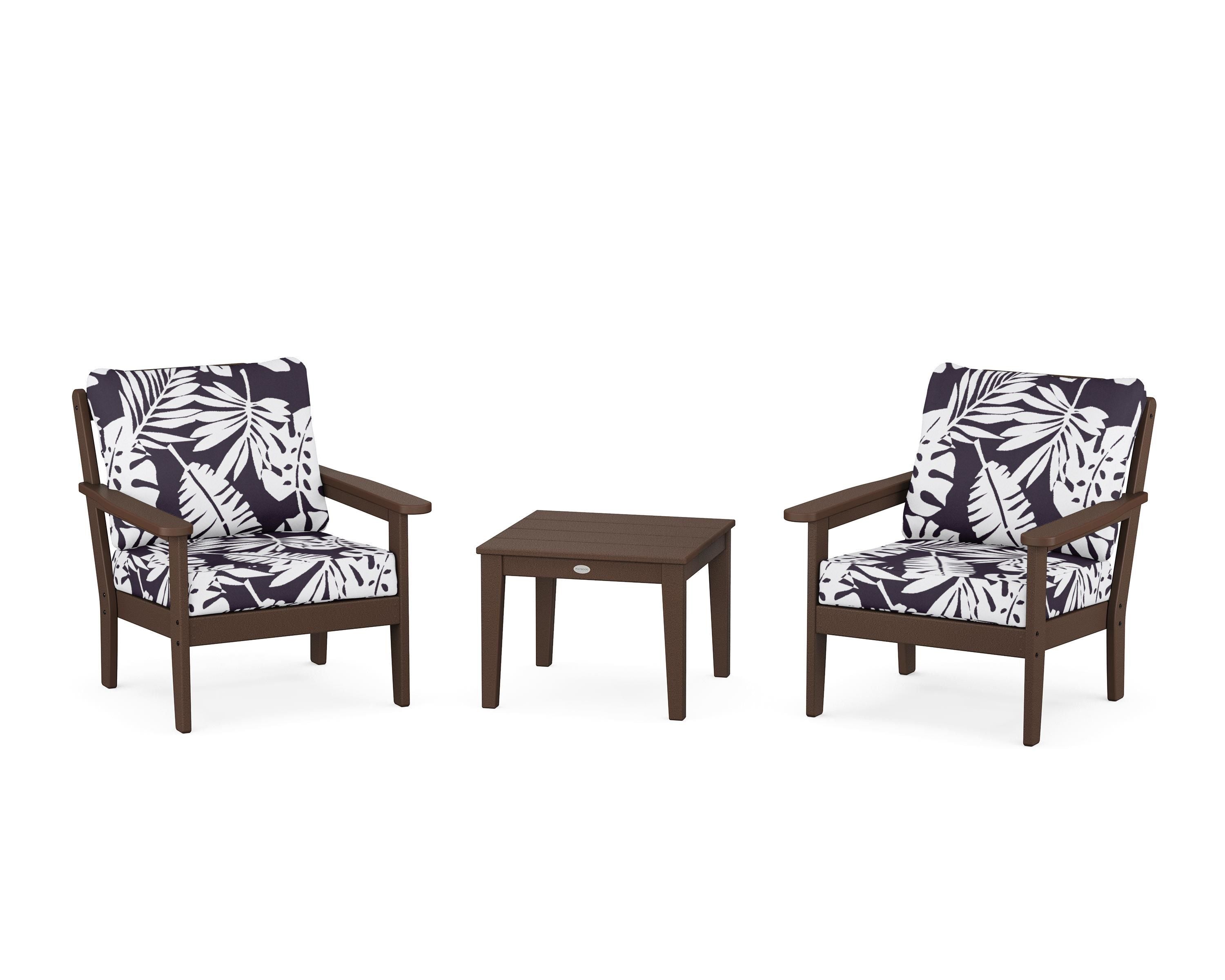 Country Living Cottage 3-Piece Deep Seating Set in Mahogany / Leaf Navy