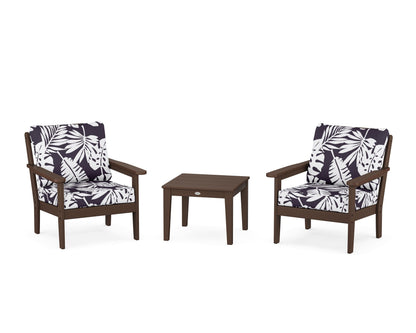 Country Living Cottage 3-Piece Deep Seating Set in Mahogany / Leaf Navy
