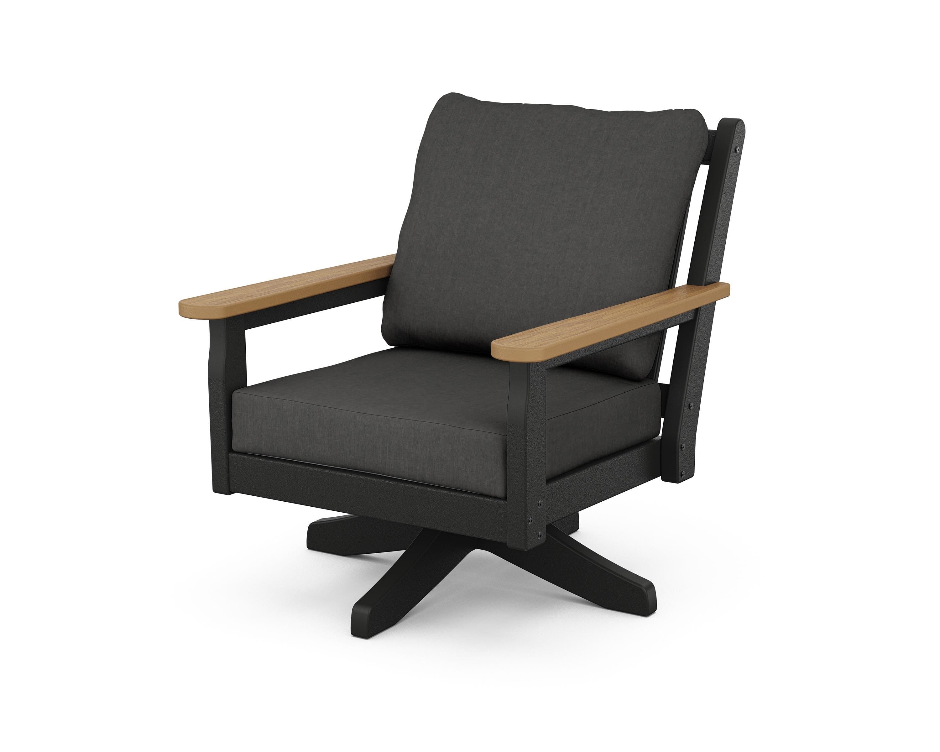 POLYWOOD® Chippendale Deep Seating Swivel Chair in Black / Natural / Spectrum Carbon