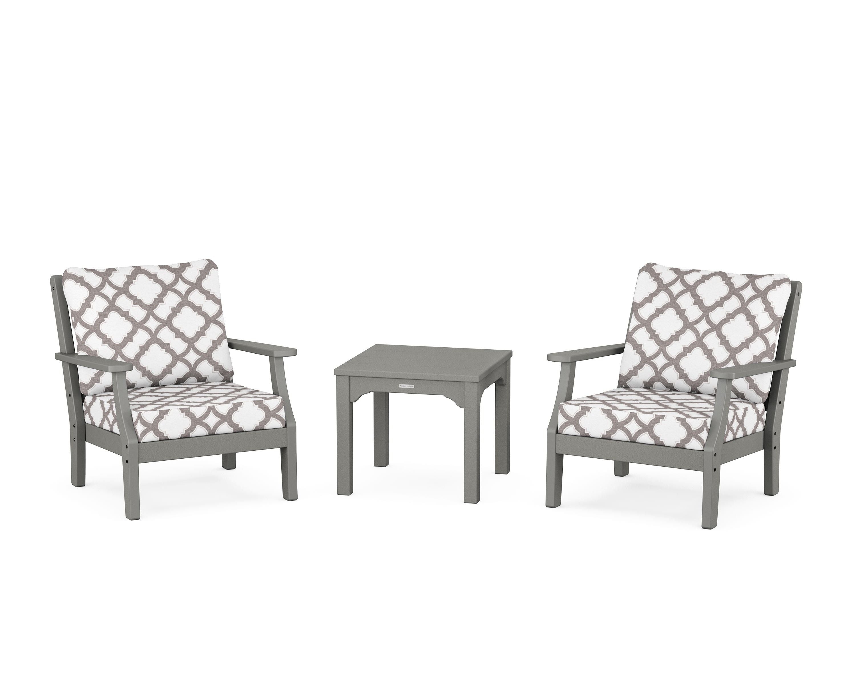 Martha Stewart by POLYWOOD® Chinoiserie 3-Piece Deep Seating Set in Slate Grey / Trellis Grey Mist