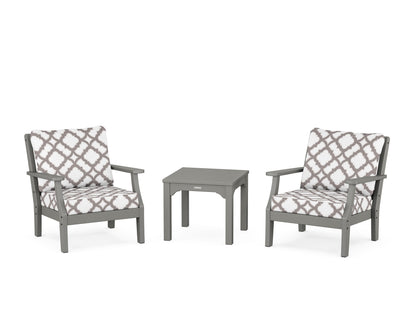 Martha Stewart by POLYWOOD® Chinoiserie 3-Piece Deep Seating Set in Slate Grey / Trellis Grey Mist