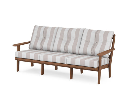 POLYWOOD® Mission Deep Seating Sofa in Teak / Cabana Stripe Dune Burlap