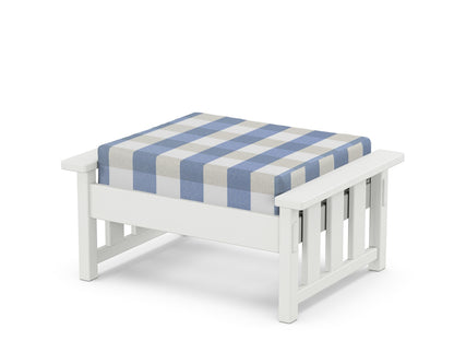 Martha Stewart by POLYWOOD® Acadia Deep Seating Ottoman in White / Buffalo Plaid Sky Blue