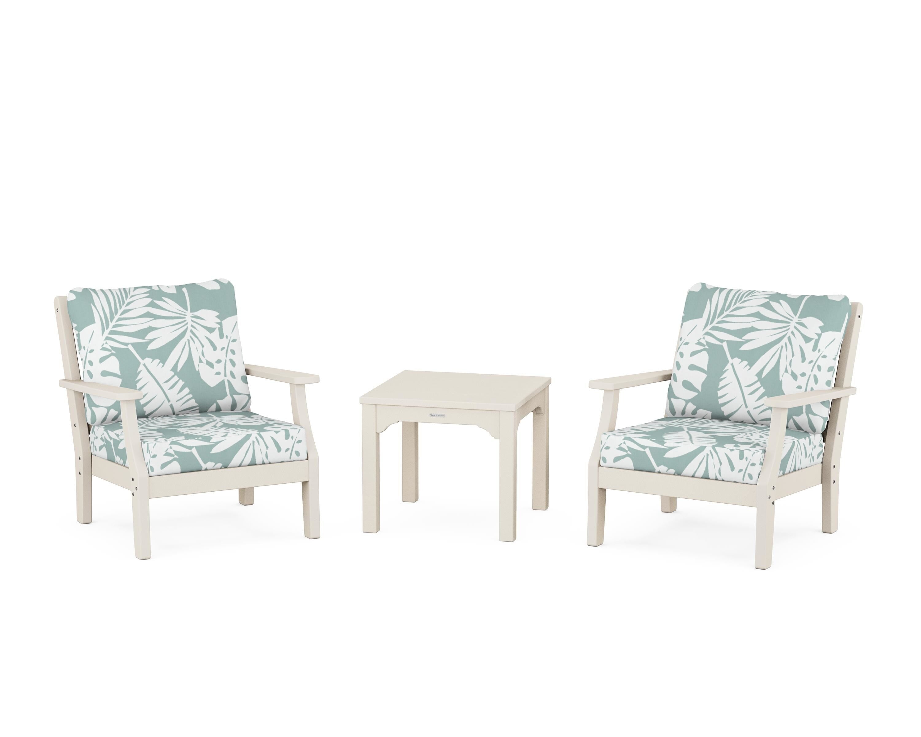 Martha Stewart by POLYWOOD® Chinoiserie 3-Piece Deep Seating Set in Sand / Leaf Glacier Spa