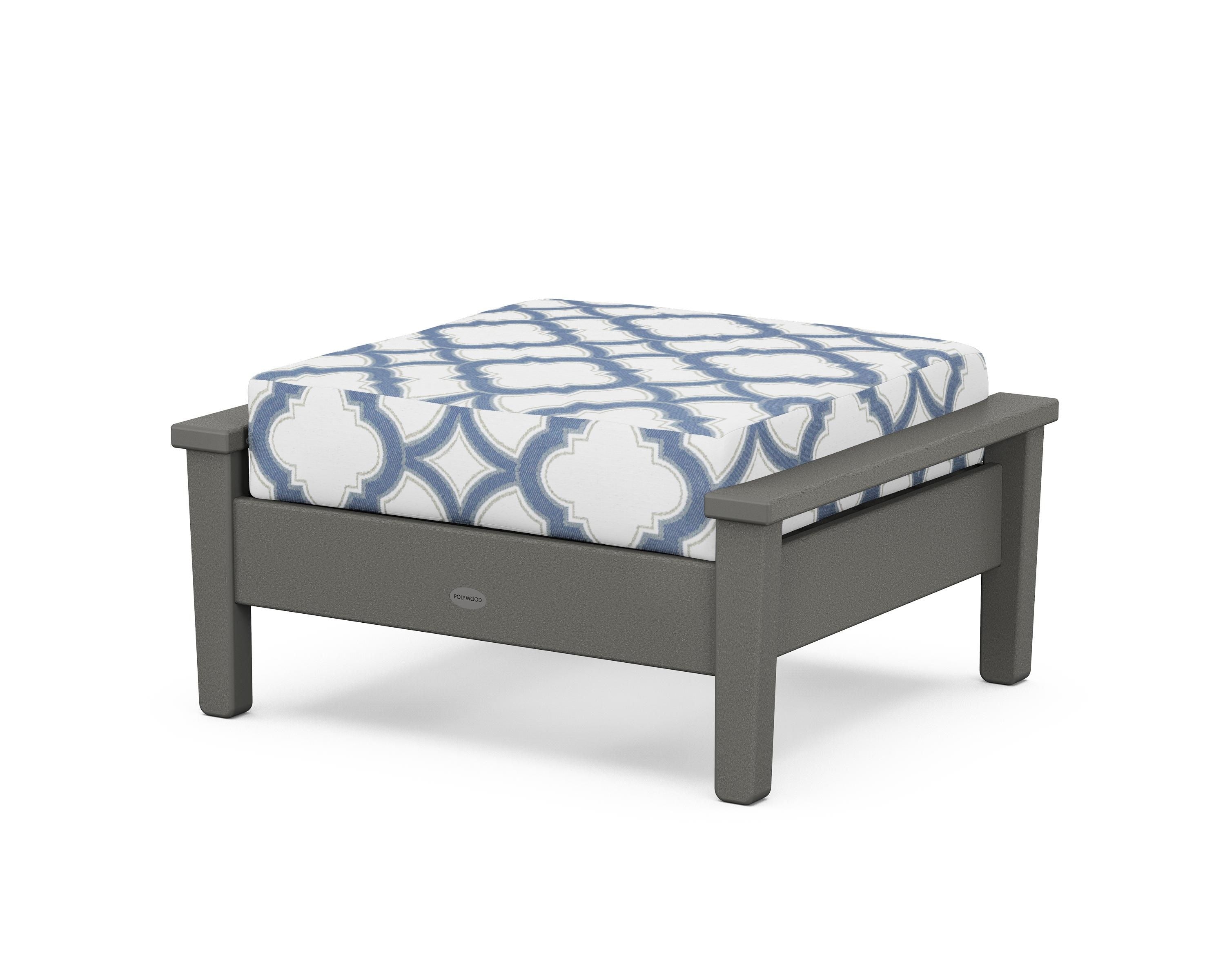 POLYWOOD® Prescott Deep Seating Ottoman in Slate Grey / Trellis Sky Blue