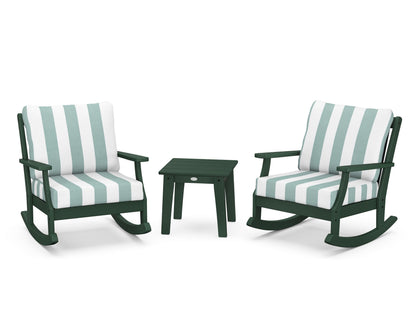 POLYWOOD® Braxton 3-Piece Deep Seating Rocker Set in Green / Cabana Stripe Glacier Spa