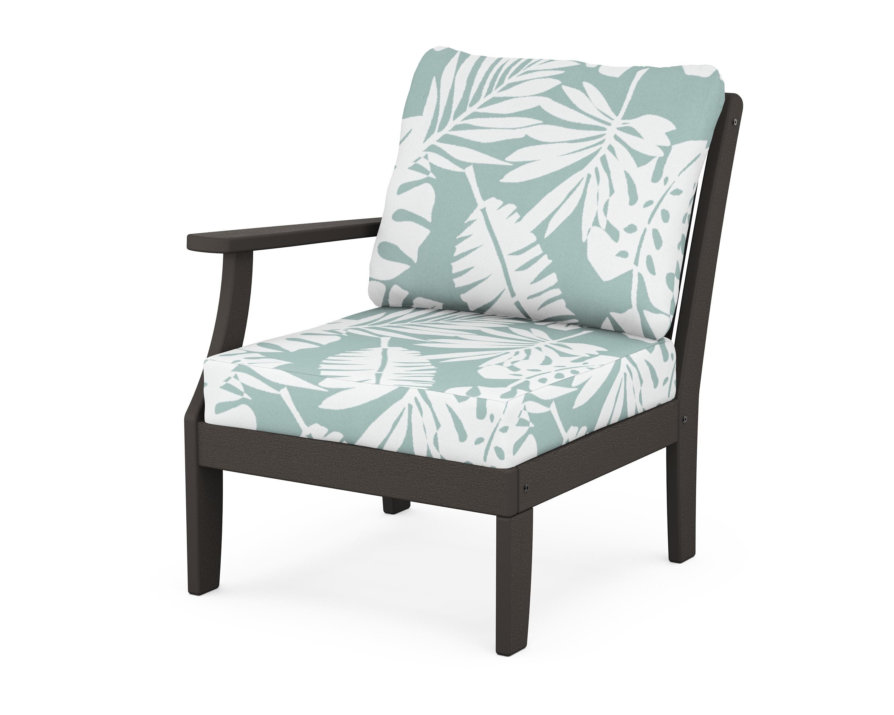 POLYWOOD® Braxton Modular Left Arm Chair in Vintage Coffee / Leaf Glacier Spa