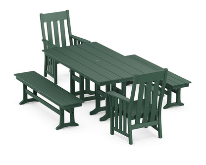 Martha Stewart by POLYWOOD® Acadia 5-Piece Farmhouse Dining Set with Benches in Green