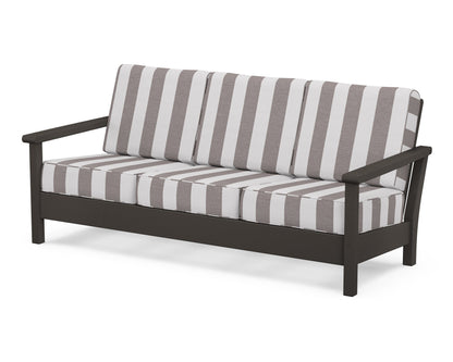 POLYWOOD® Harbour Deep Seating Sofa in Vintage Coffee / Cabana Stripe Grey Mist