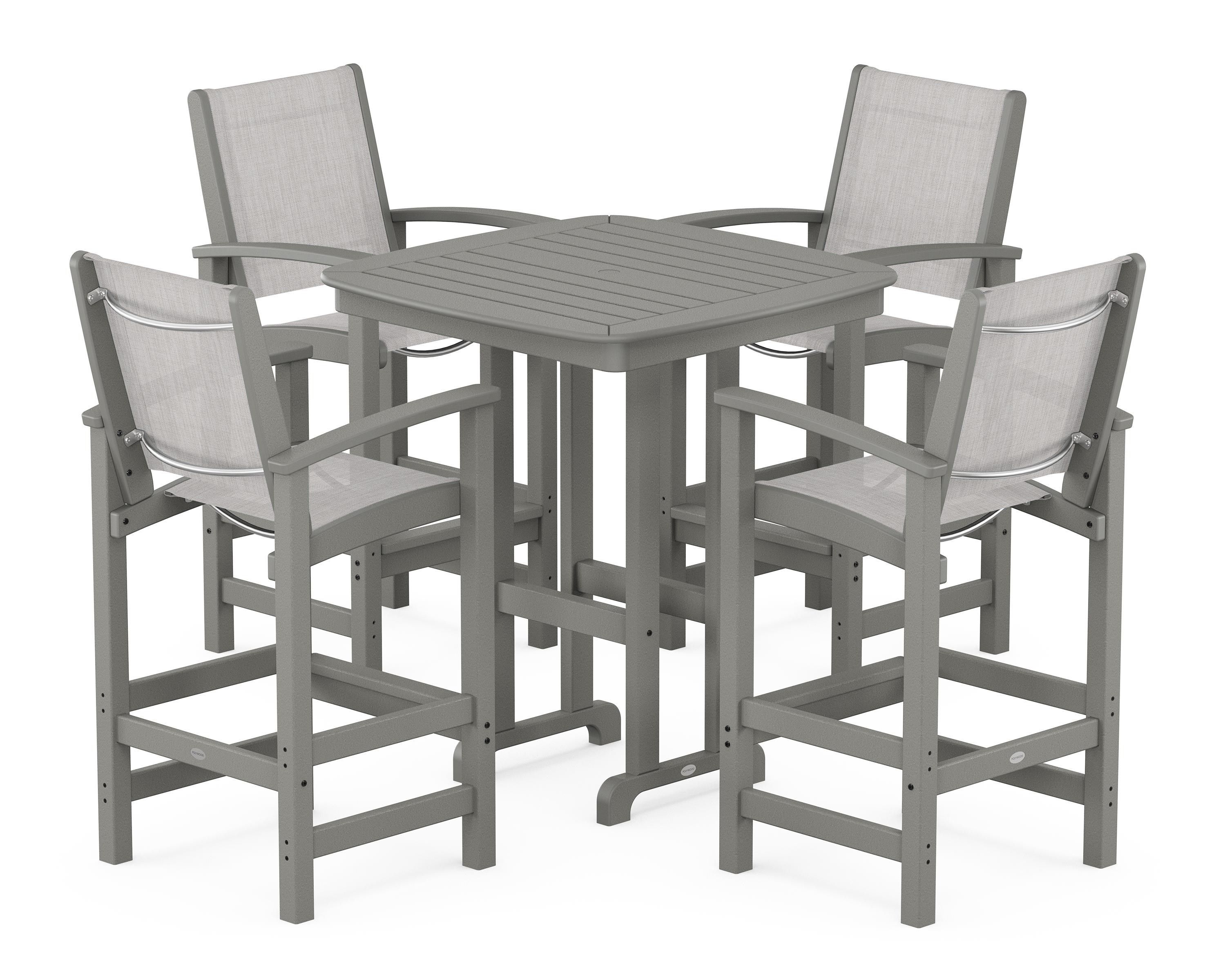 POLYWOOD® Coastal 5-Piece Bar Set in Slate Grey / Parchment Sling
