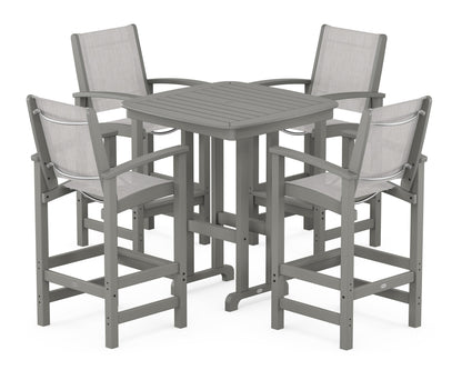 POLYWOOD® Coastal 5-Piece Bar Set in Slate Grey / Parchment Sling