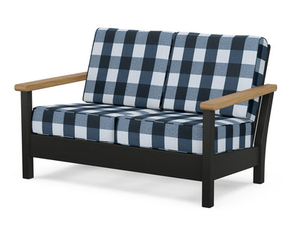 POLYWOOD® Harbour Deep Seating Loveseat in Black / Natural / Buffalo Plaid Marine Indigo