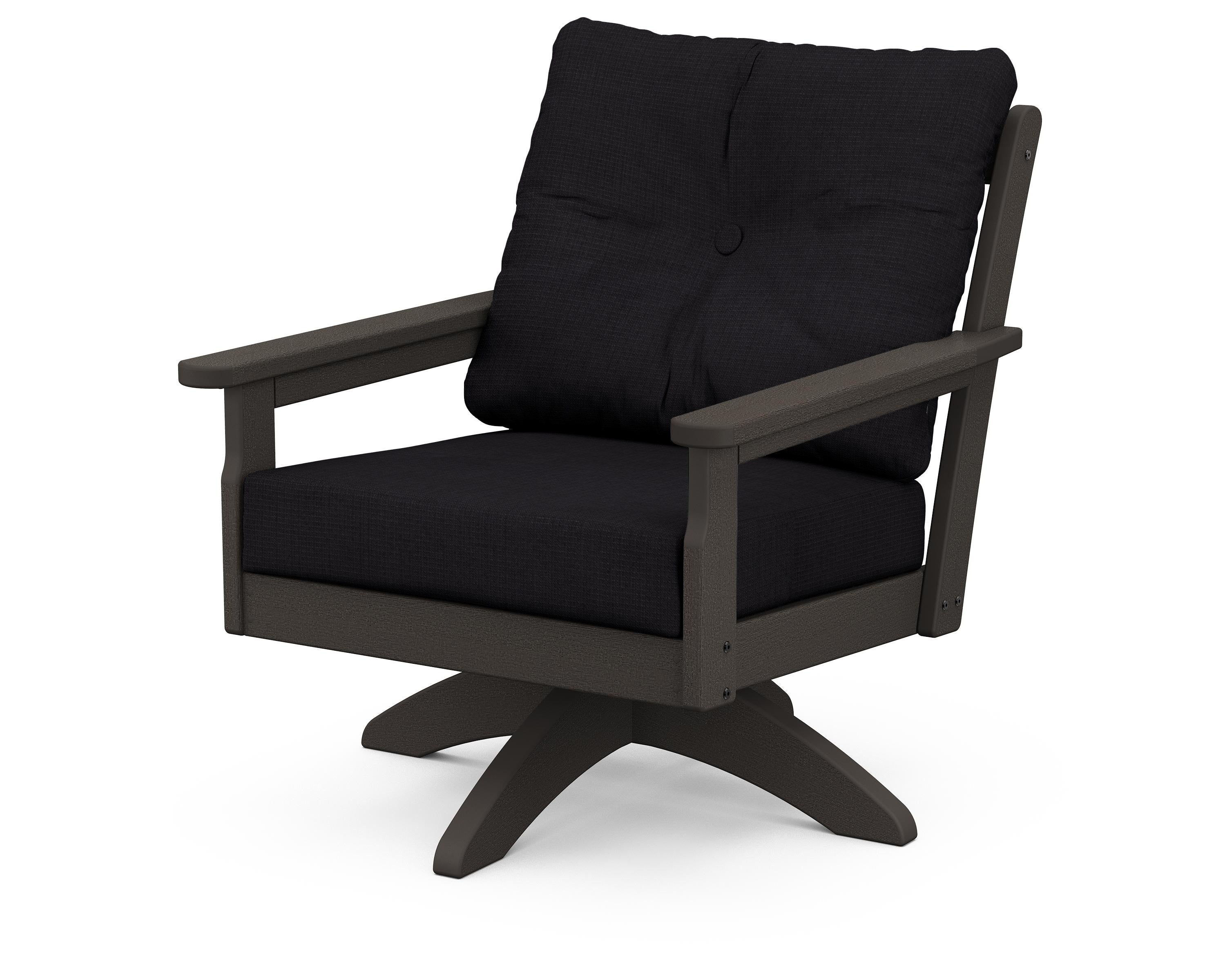 POLYWOOD® Vineyard Deep Seating Swivel Chair in Vintage Coffee / Midnight Linen