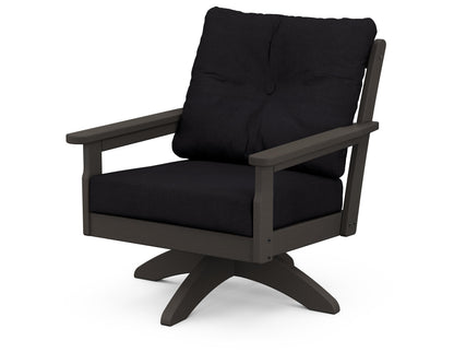 POLYWOOD® Vineyard Deep Seating Swivel Chair in Vintage Coffee / Midnight Linen