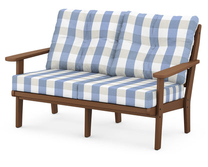 POLYWOOD® Lakeside Deep Seating Loveseat in Teak / Buffalo Plaid Sky Blue