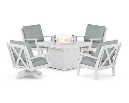 POLYWOOD® Braxton 5-Piece Deep Seating Set with Fire Table in White / Spa