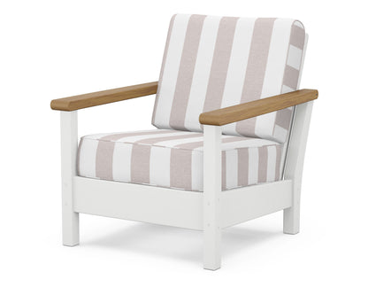 POLYWOOD® Harbour Deep Seating Chair in White / Natural / Cabana Stripe Dune Burlap