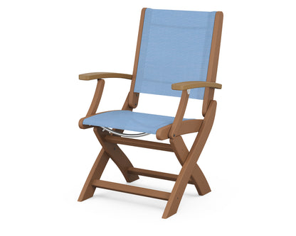 POLYWOOD® Coastal Folding Chair in Teak / Natural / Poolside Sling