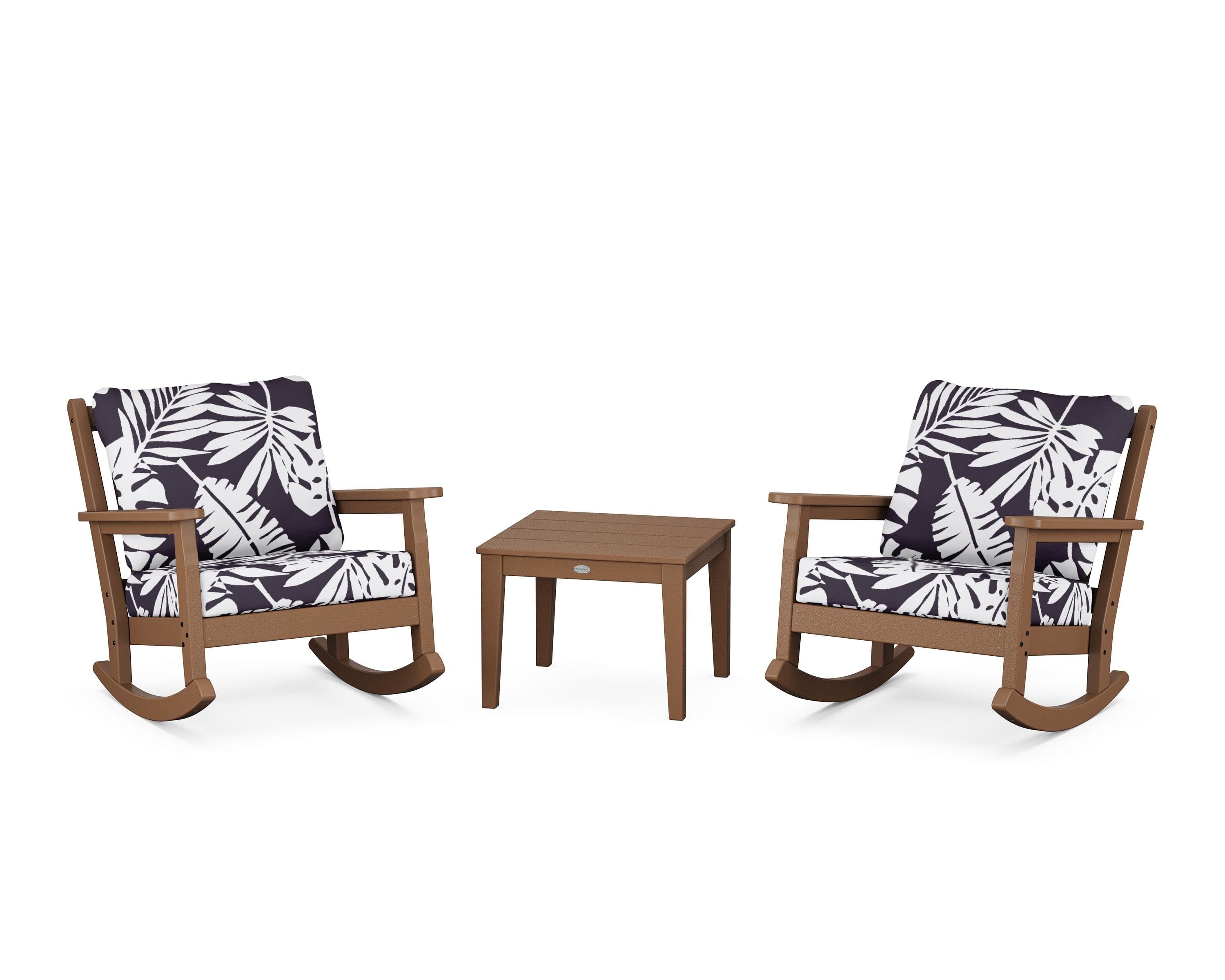 POLYWOOD® Chippendale 3-Piece Deep Seating Rocker Set in Teak / Leaf Navy