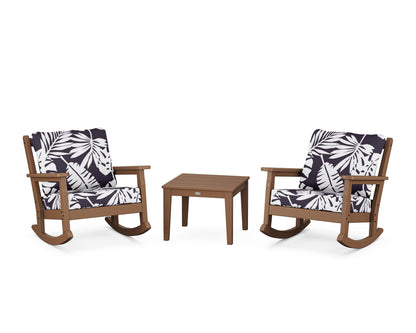 POLYWOOD® Chippendale 3-Piece Deep Seating Rocker Set in Teak / Leaf Navy