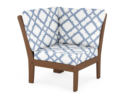 POLYWOOD® Braxton Modular Corner Chair in Teak / Trellis Sky Blue