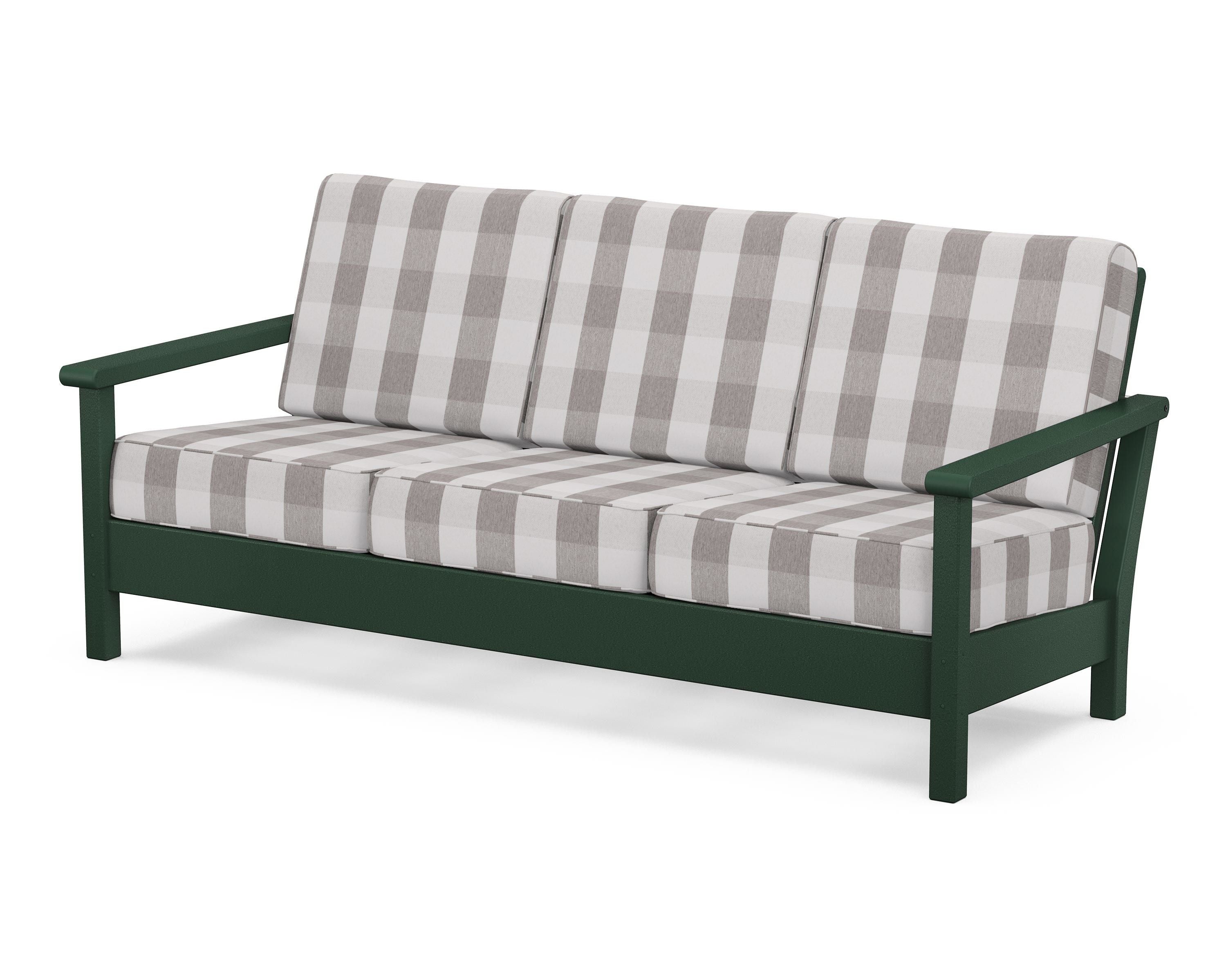 POLYWOOD® Harbour Deep Seating Sofa in Green / Buffalo Plaid Grey Mist
