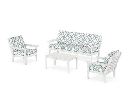 Country Living Cottage 4-Piece Deep Seating Set with Sofa in White / Trellis Glacier Spa
