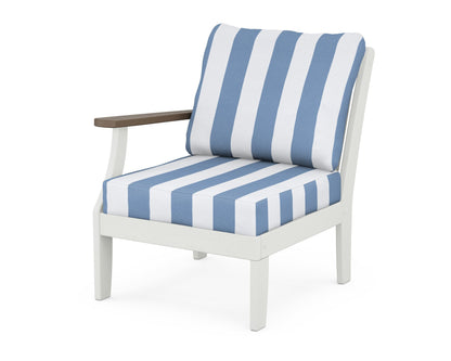 POLYWOOD® Braxton Modular Left Arm Chair in White / Kona / Cabana Stripe Sky Blue