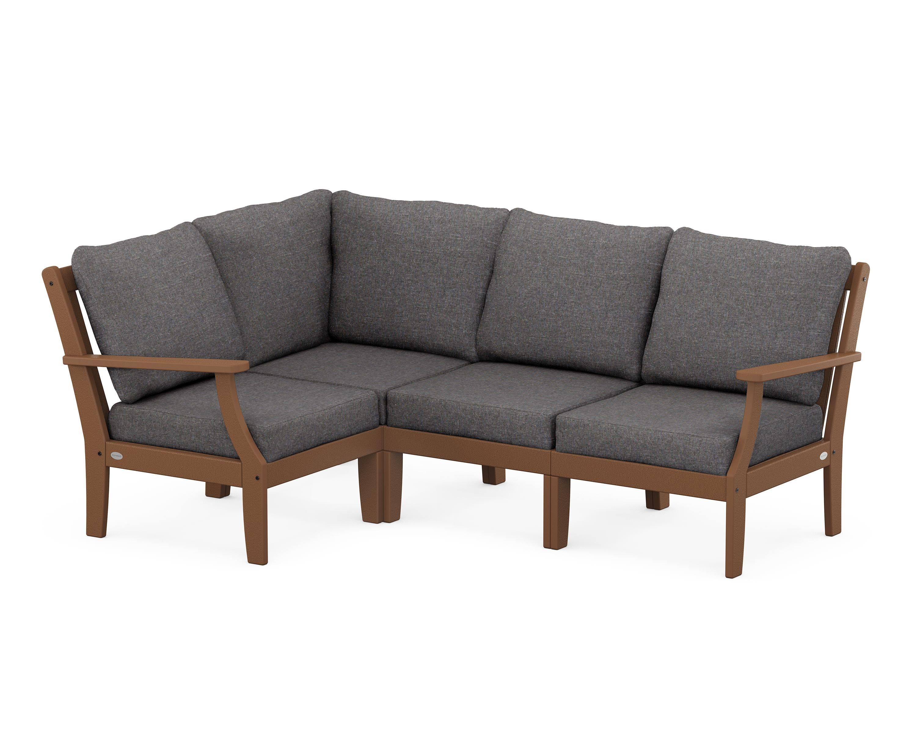 POLYWOOD® Braxton Modular 4-Piece Deep Seating Set in Teak / Ash Charcoal