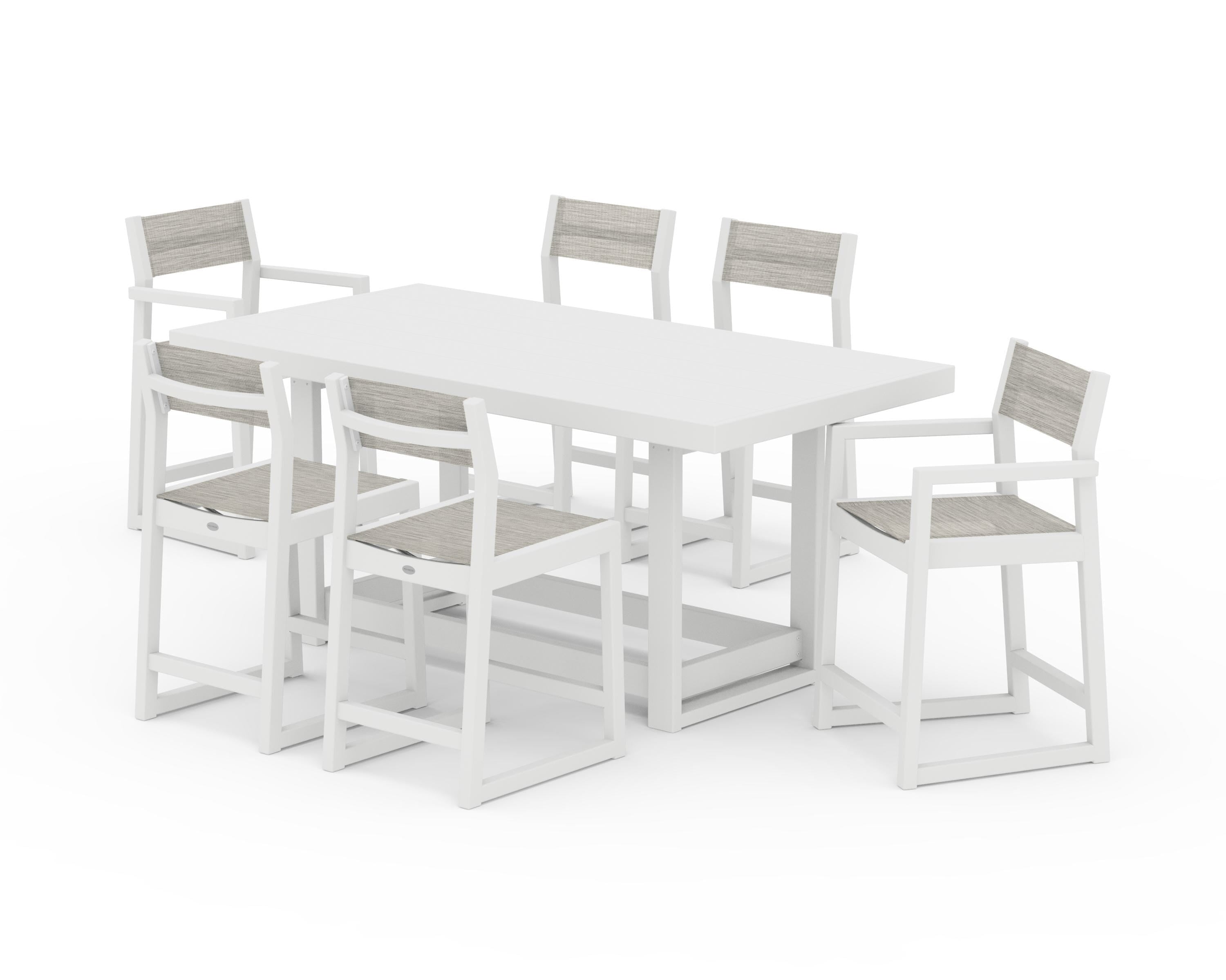 POLYWOOD® EDGE Sling 7-Piece Counter Table Set in White / Birch Sling