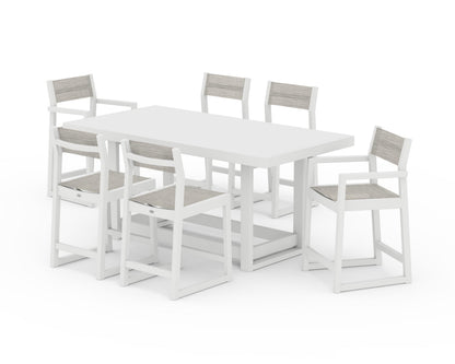 POLYWOOD® EDGE Sling 7-Piece Counter Table Set in White / Birch Sling