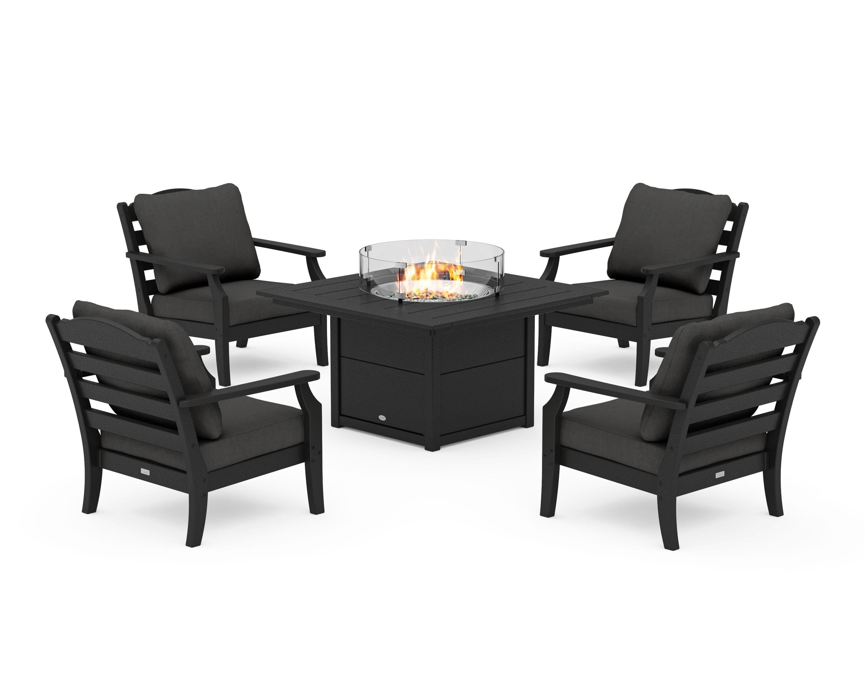 Draper James™ by  POLYWOOD® Savannah 5-Piece Deep Seating Set with Fire Pit Table in Black / Spectrum Carbon