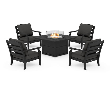 Draper James™ by  POLYWOOD® Savannah 5-Piece Deep Seating Set with Fire Pit Table in Black / Spectrum Carbon