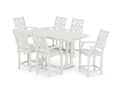 Country Living Wovendale Arm Chair 7-Piece Farmhouse Counter Set with Trestle Legs in White