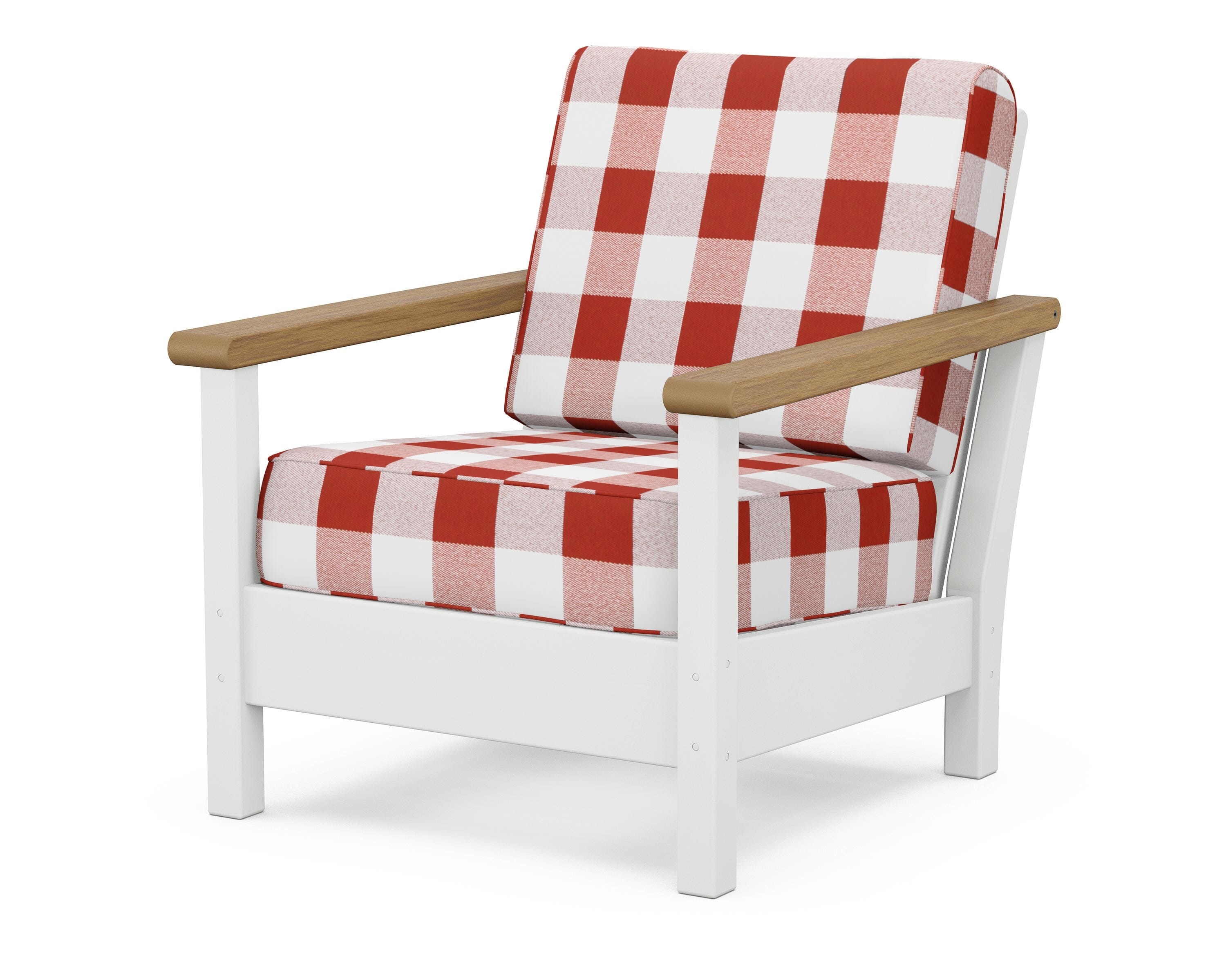 POLYWOOD® Harbour Deep Seating Chair in White / Natural / Buffalo Plaid Crimson