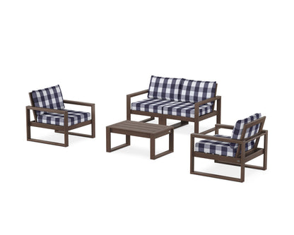 POLYWOOD® EDGE Sectional 4-Piece Deep Seating Set with Loveseat in Mahogany / Buffalo Plaid Navy